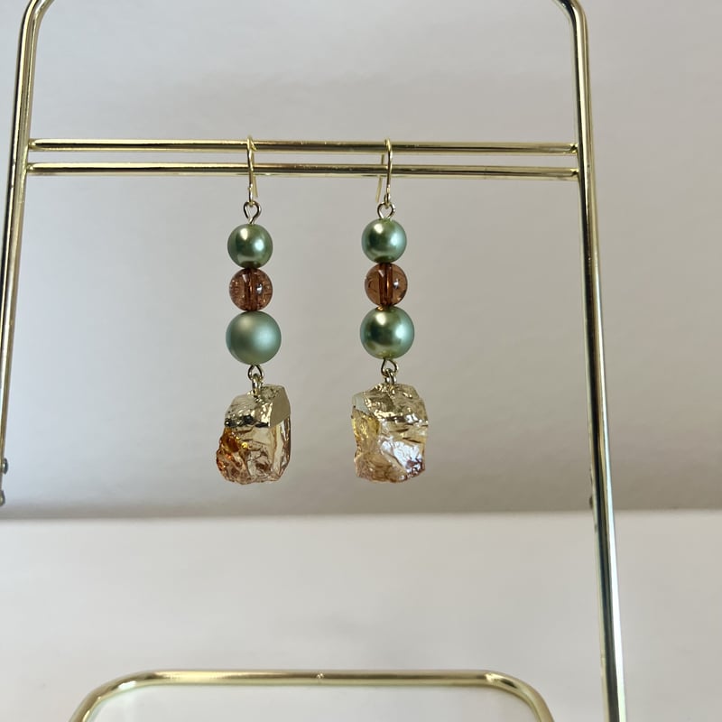 862 再販 べっ甲 シルバー 3連 ハンドメイド ピアス イヤリング 862