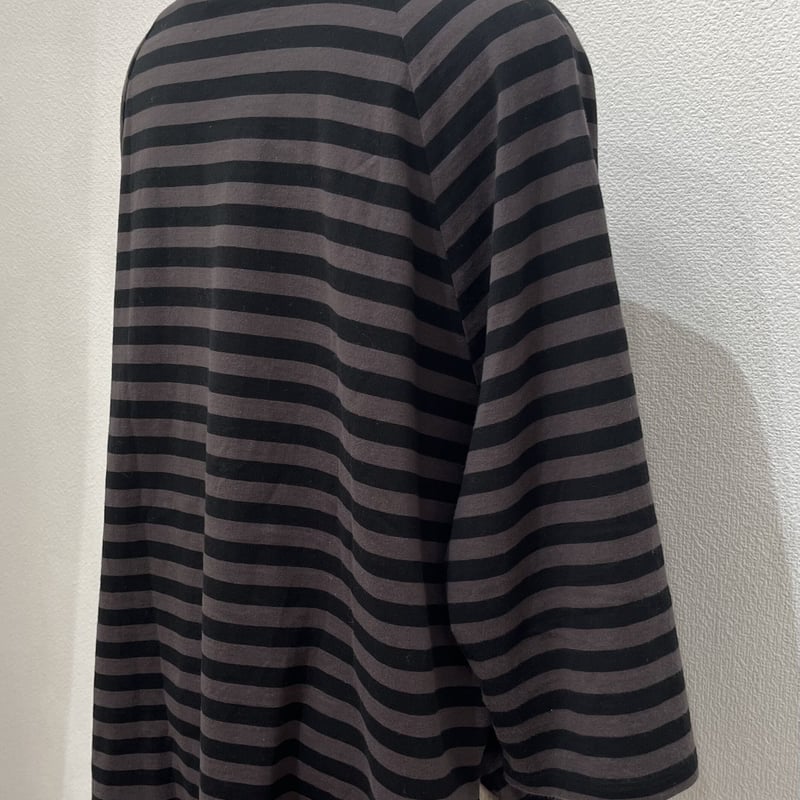 homspun 40/2天竺ボーダー七分袖PO 222-6411 サイドスリット Ｔシャツ カットソー ブラック グレー レディース ホームスパン【中古】6-0301M∞ Homspun ホームスパン 40/2天竺ボーダー七分袖PO #グレー/ブラック