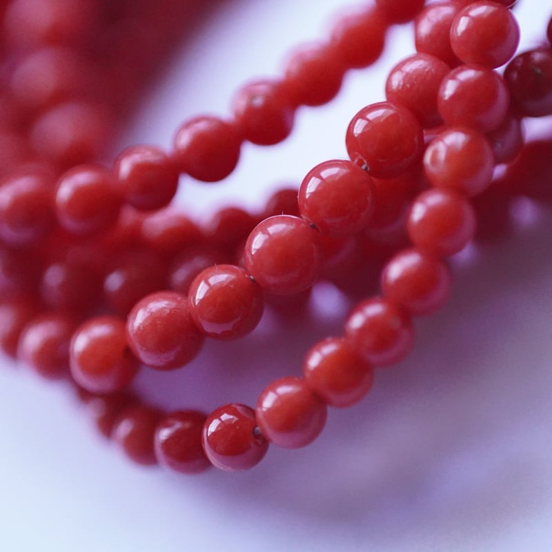 イタリア産コーラル（珊瑚） スムース ラウンド 3～4mm ロング連 | Sea