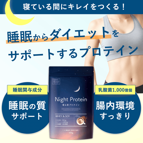 夜専用プロテイン『Night Protein』／ココア／GABA・グリシン・乳酸菌配合／420g