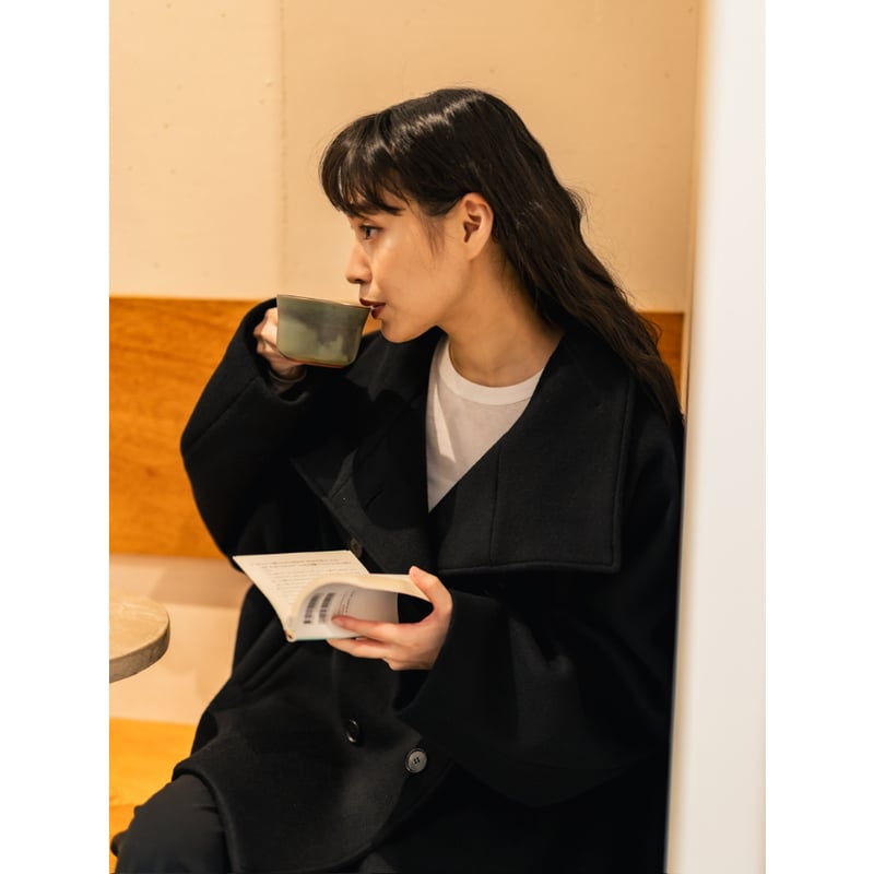 ◆utilite◆フードドルマンコート スーパー110'sウール ブラック STAND HALF COAT/Black | FREY