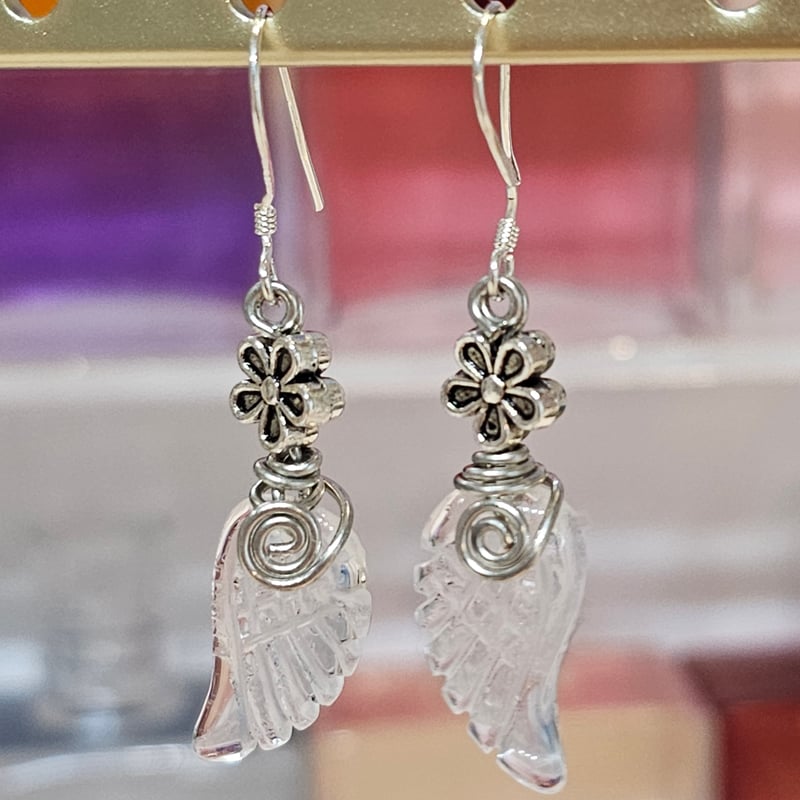 天使の羽シルバーピアス＊水晶 | ヒーリングスクールと癒しの雑貨店 La