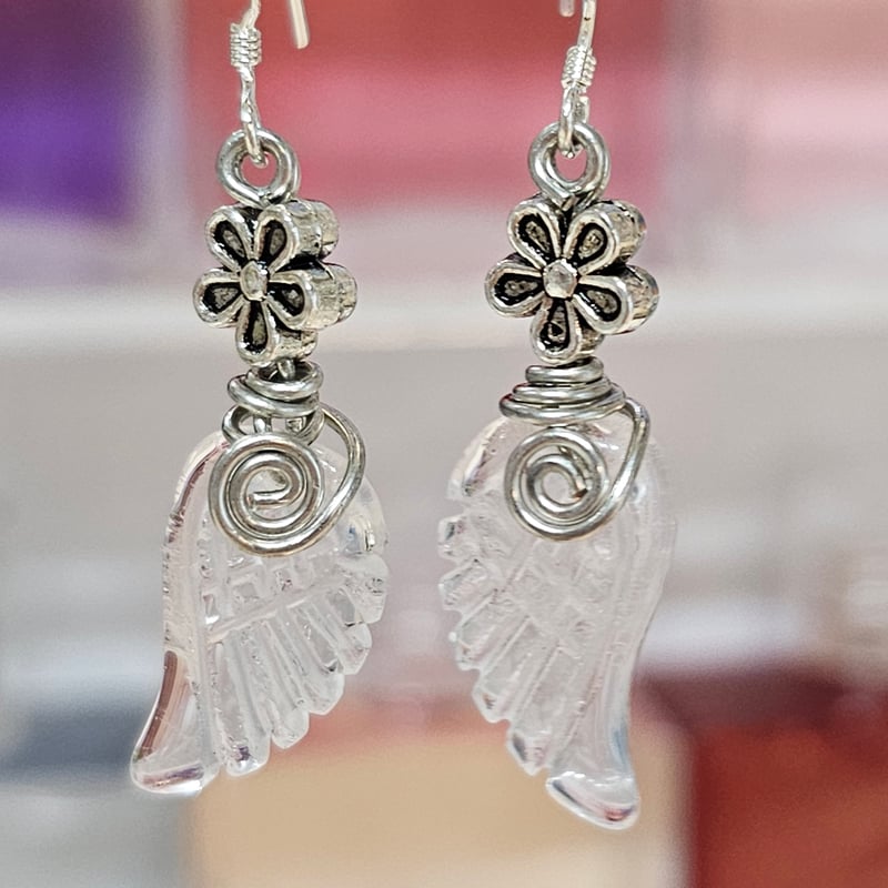 天使の羽シルバーピアス＊水晶 | ヒーリングスクールと癒しの雑貨店 La
