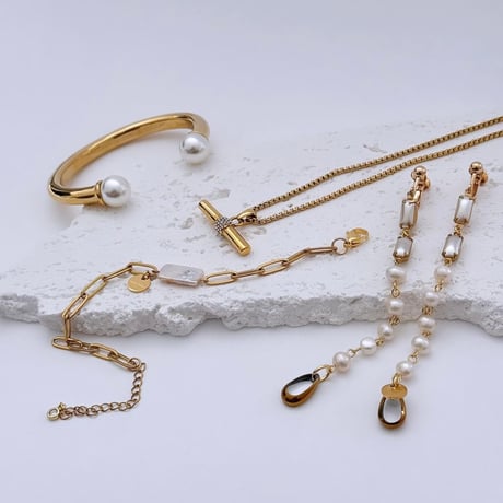 linkchain pearl bracelet／silver／gold