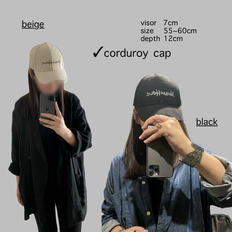 corduroy cap／black／beige