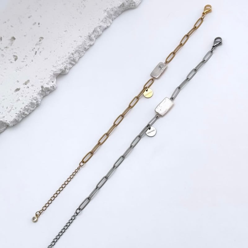 linkchain pearl bracelet／silver／gold | nuinui