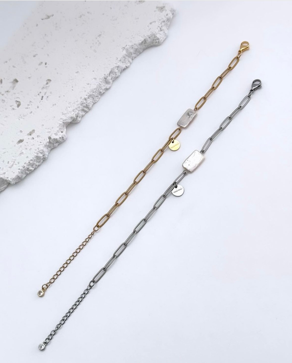 linkchain pearl bracelet／silver／gold | nuinui