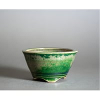 ミニ盆栽鉢　織部釉 丸盆栽鉢　小さな盆栽鉢　國井正子盆栽鉢　盆栽鉢作家　p1383