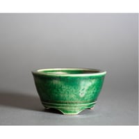 ミニ盆栽鉢　織部釉 丸盆栽鉢　小さな盆栽鉢　國井正子盆栽鉢　盆栽鉢作家　p1384