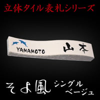 （hyo076-sbe）戸建 立体タイル表札 そよ風シングル　ベージュ 215x40mm 個性派 人気 スタイリッシュ おしゃれ 貼付け オリジナル 二世帯