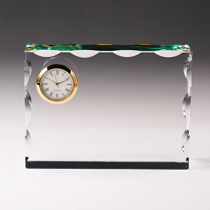 sc-dt16a）名入れ彫刻 クリスタルガラス盾 時計付き 大170x120x30mm