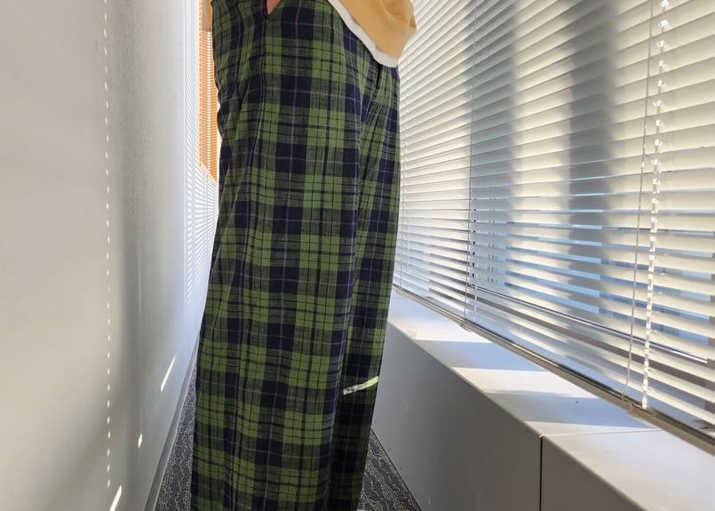 久留米絣　反物からパンツ マアル 太陽パンツ 久留米絣グリーンドット (Men's)｜マアル公式