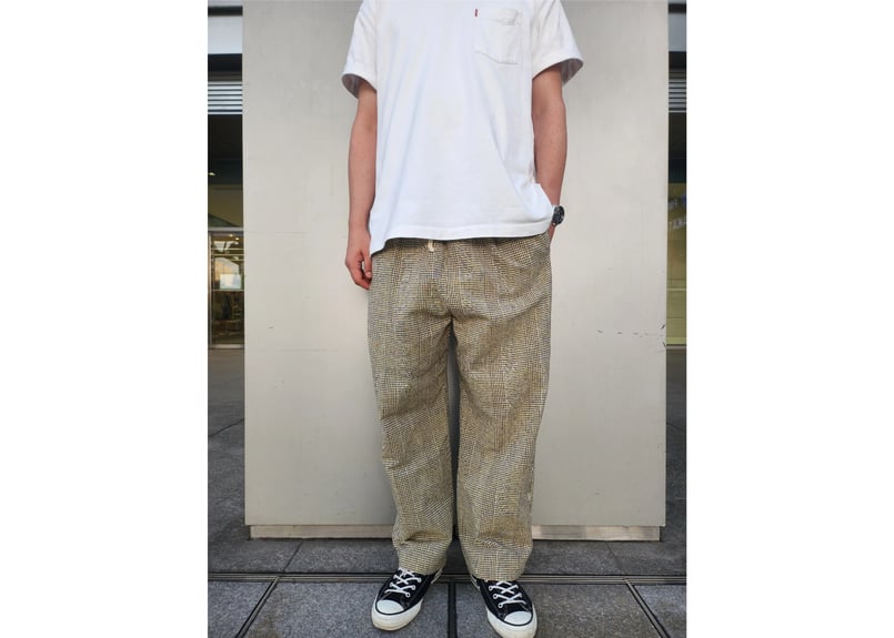 久留米絣　反物からパンツ 久留米かすり｜kasuri wide pants｜絣ワイドパンツ ｜無地青