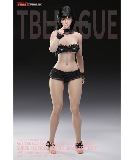 【予約】TBリーグ 1/12 スーパーフレキシブル 女性シームレスボディ ワスプウエスト＆ナチュラルカーブ ヘッド付き／ブラックヘア＆サンタンスキン　［TBリーグ ］