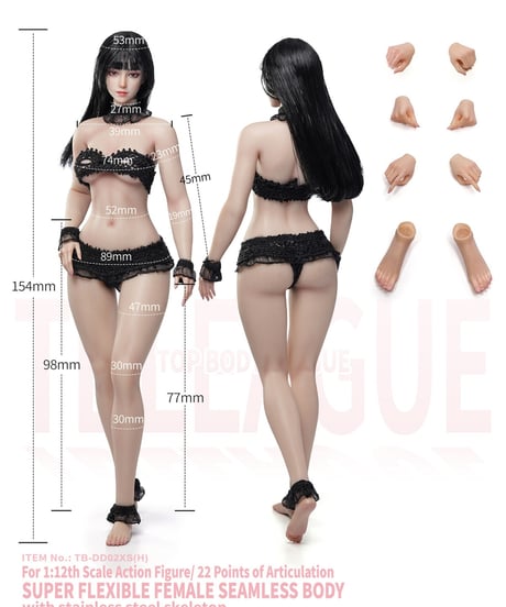 【予約】TBリーグ 1/12 スーパーフレキシブル 女性シームレスボディ ワスプウエスト＆ナチュラルカーブ ヘッド付き／ブラックヘア＆サンタンスキン　［TBリーグ ］
