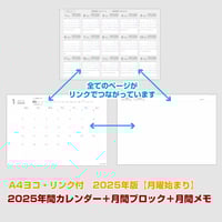 2025年間カレンダー＋マンスリーブロック＋月間メモ （2025年1月～2026年3月）【月曜始まり】【全頁リンク付】【ヨコ】【商品No.25_519my】