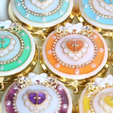 オレンジ　クロスハート♡コンパクトケース