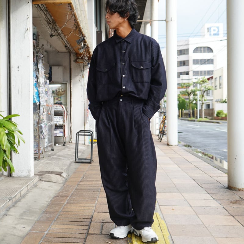 High Gauge Milled Wool Stripe Square Shirt | niki