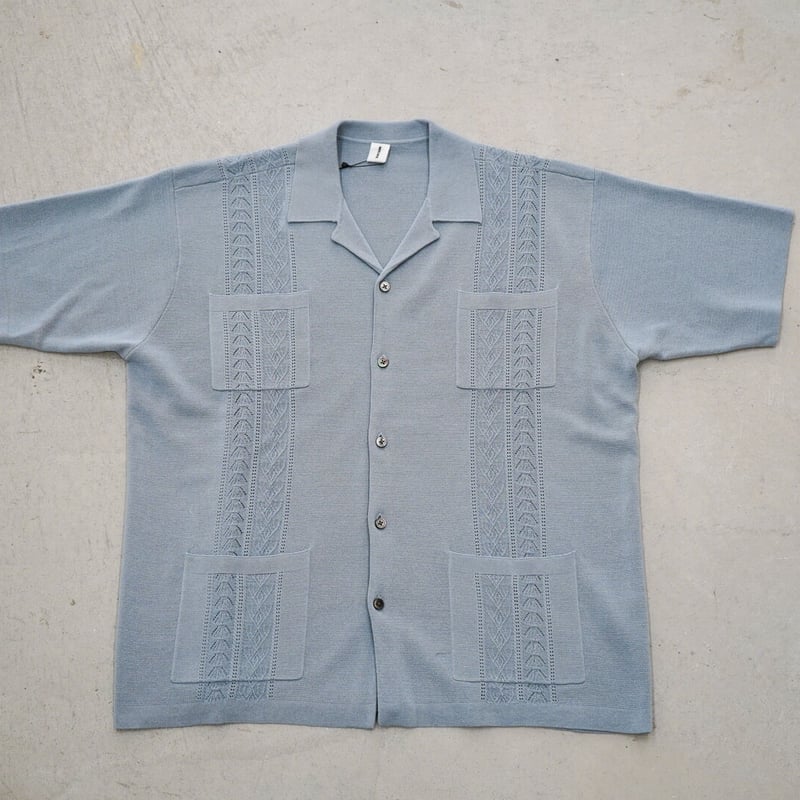 未使用MEIAS LINEN MIX CUBA KNIT SHIRTS ブルー 未使用MEIAS LINEN MIX CUBA KNIT SHIRTS ブルー