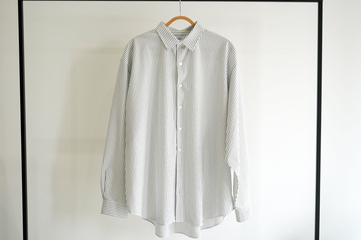 【極美品】KANEMASA Stripe DressJersey Shirt KANEMASA】PENCIL STRIPE DRESS JERSEY SHIRT - WHITE×NAVY