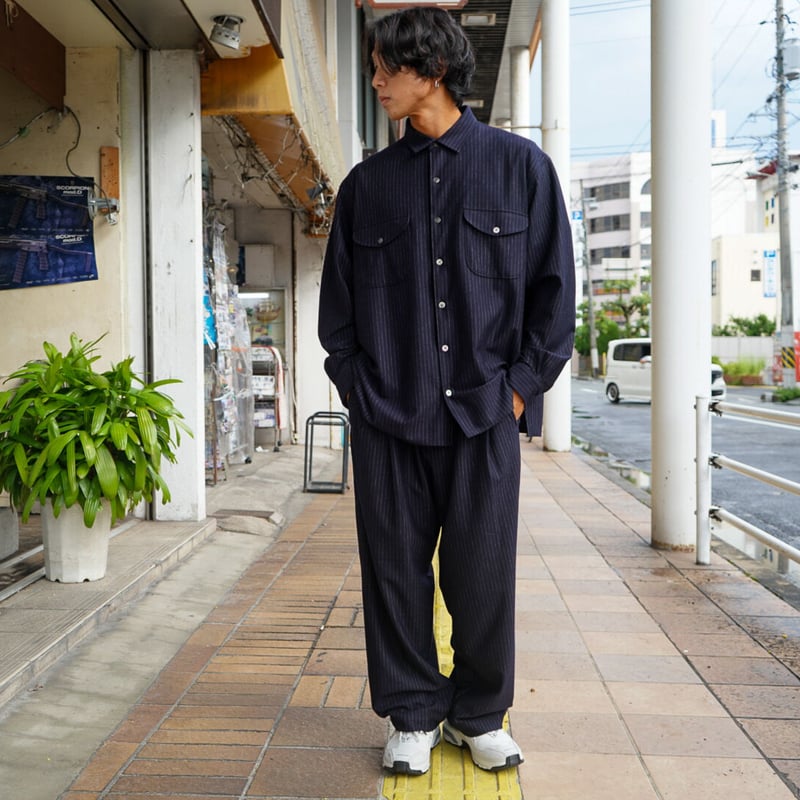 High Gauge Milled Wool Stripe Square Shirt | niki
