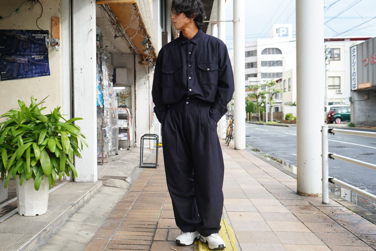 High Gauge Milled Wool Stripe Easy Slacks | niki