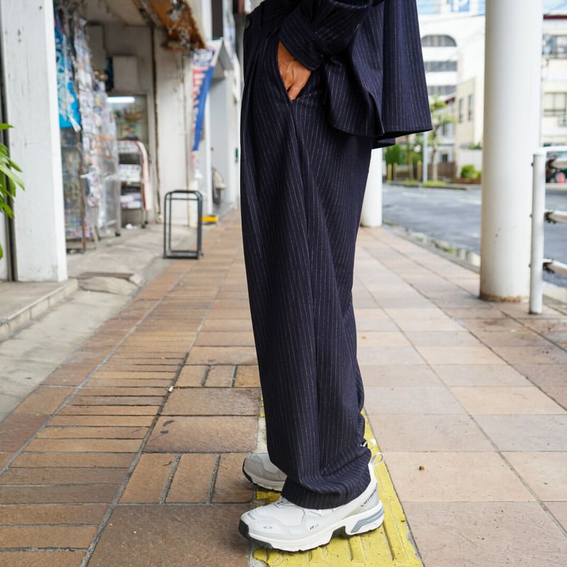 High Gauge Milled Wool Stripe Easy Slacks | niki