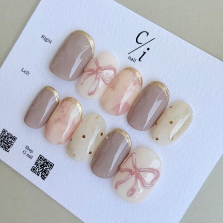 Rily様❁フルオーダー　リボンデザイン ネイルチップ 4点セット Rily様❁フルオーダー リボンデザイン ネイルチップ 4点セット