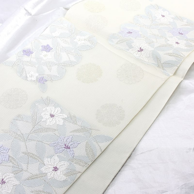 B1948】【夏帯】紫の花刺繍 パールトーン加工 | 和ノ藤リユース