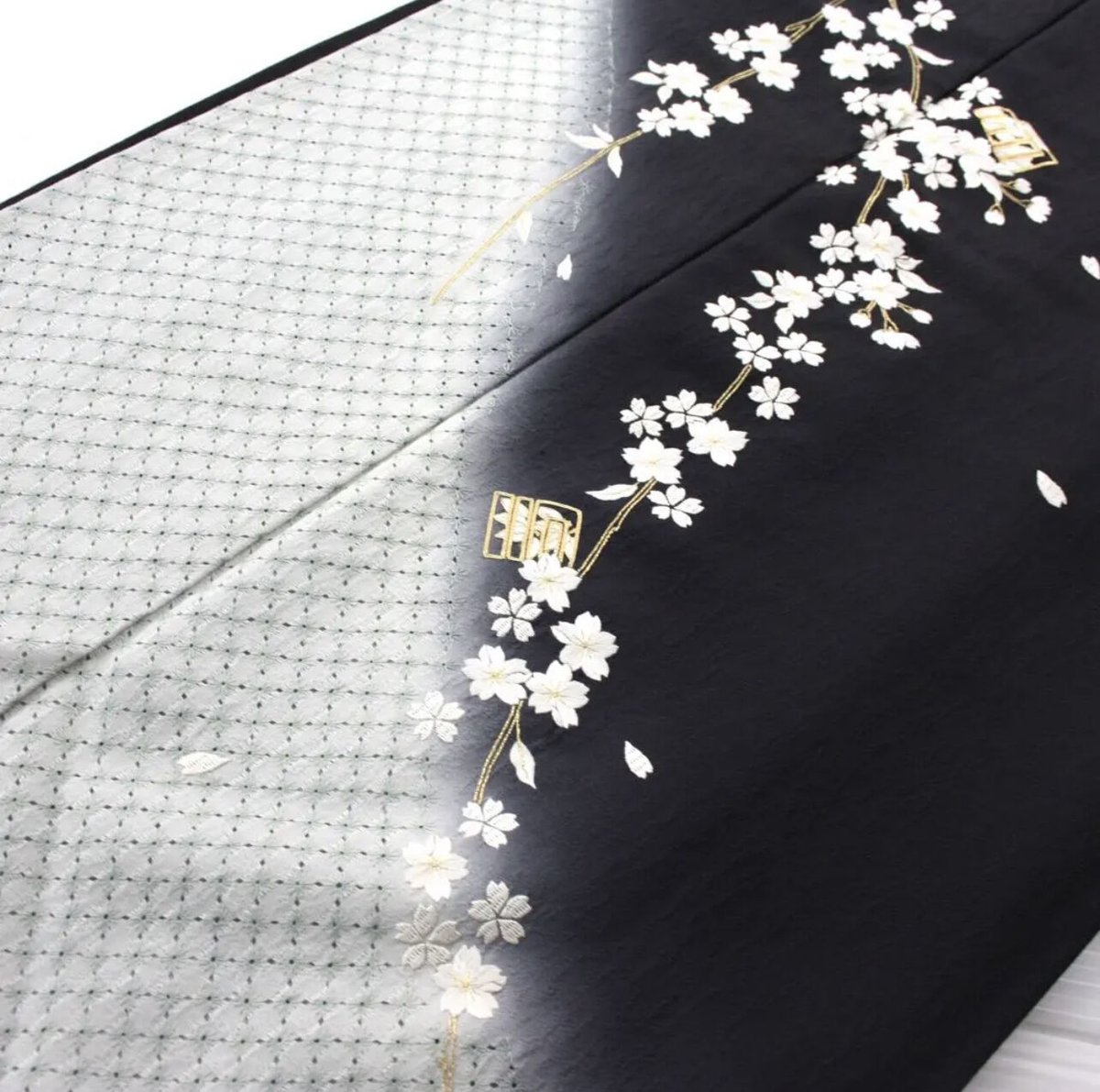 付け下げ) 汕頭刺繍 たちばな 桜の花 金糸 しつけ糸有 未使用品 A3024