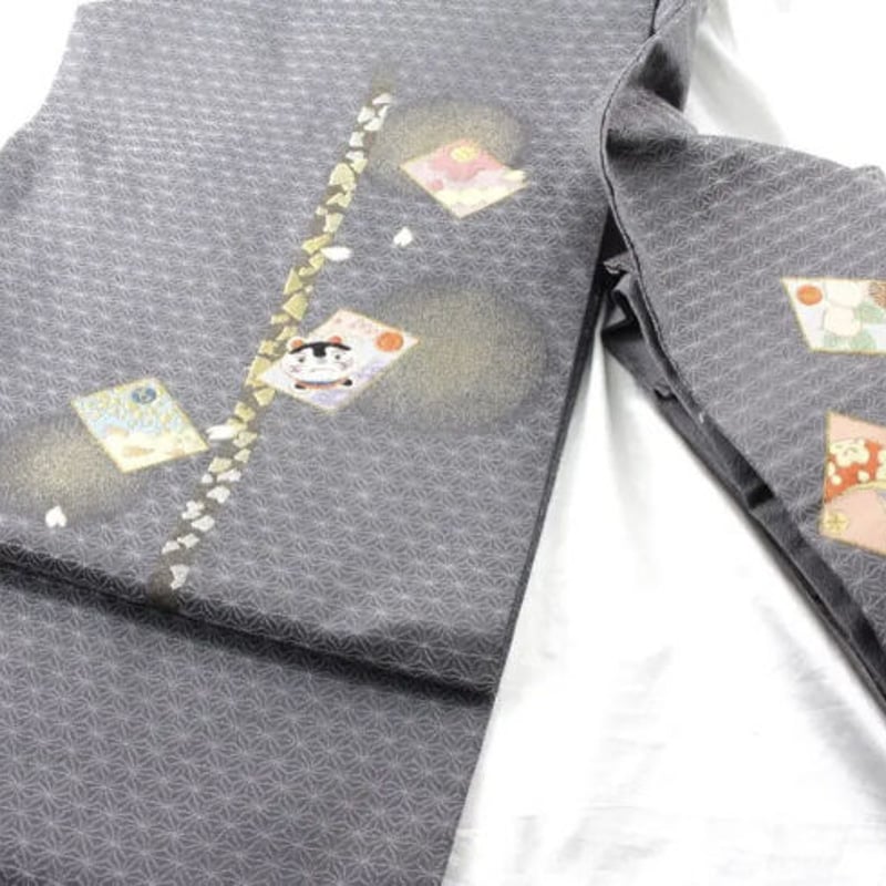 アンティーク 子犬 紗“お外デビューするパピーにメロメロ！”夏なごや帯17