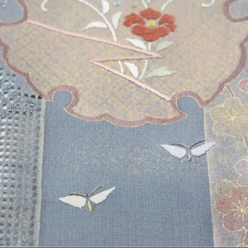 【超特価sale開催】  汕頭刺繍) 雪輪に花刺繍 和ノ藤リユース | パールトーン加工 着物・浴衣