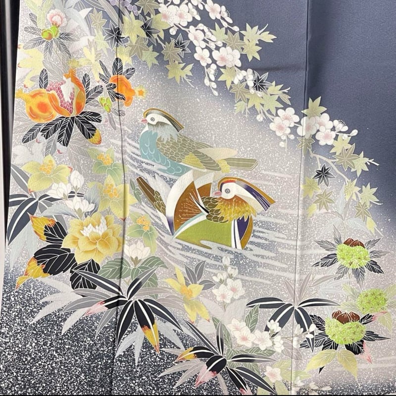 京加賀友禅 高瀬川美紀 鳥 鹿 蝶 手描き友禅 訪問着 加賀友禅) 訪問着 おしどり 虫食い葉 A3334 | 和ノ藤リユース