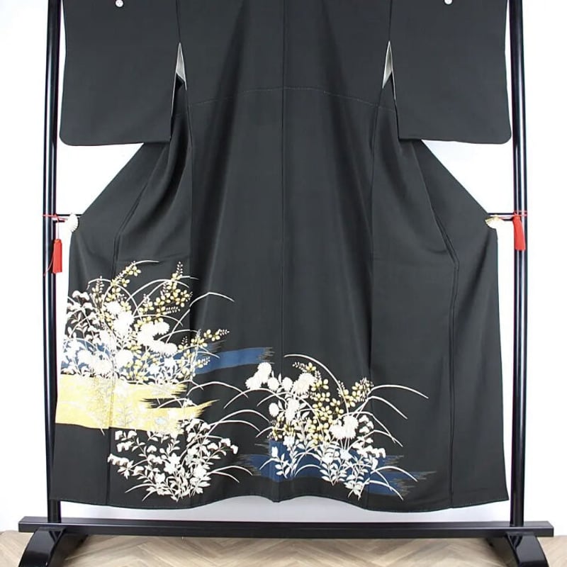 4541◇アンティーク着物袷黒留袖5つ紋花嫁衣裳鶴牡丹桐蘭