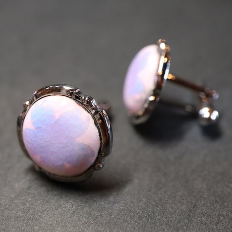 【Enamel Handcraft】エナメルのカフリンクス　ブルーフラワー　円