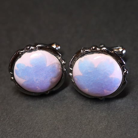 【Enamel Handcraft】エナメルのカフリンクス　ブルーフラワー　円