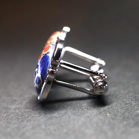 【Enamel Handcraft】エナメルのカフリンクス　藍地桜　円
