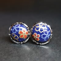 【Enamel Handcraft】エナメルのカフリンクス　藍地桜　円