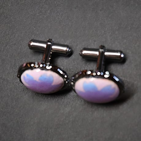 【Enamel Handcraft】エナメルのカフリンクス　ブルーフラワー　円