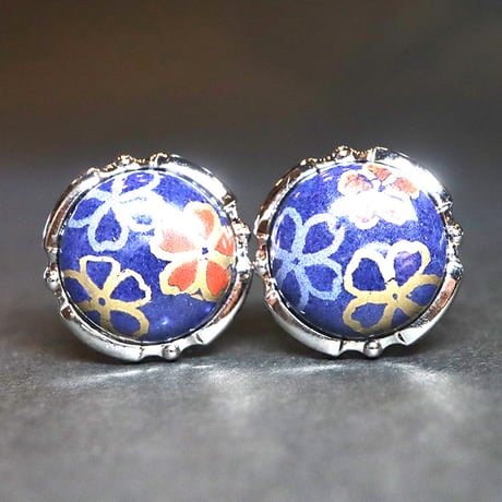 【Enamel Handcraft】エナメルのカフリンクス　藍地桜　円
