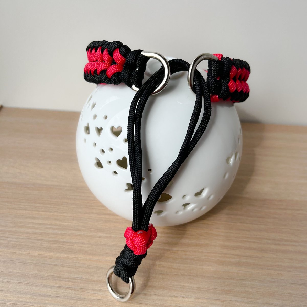 パラコード首輪ハーフチョーク小型犬マスタードホワイトベージュ№028