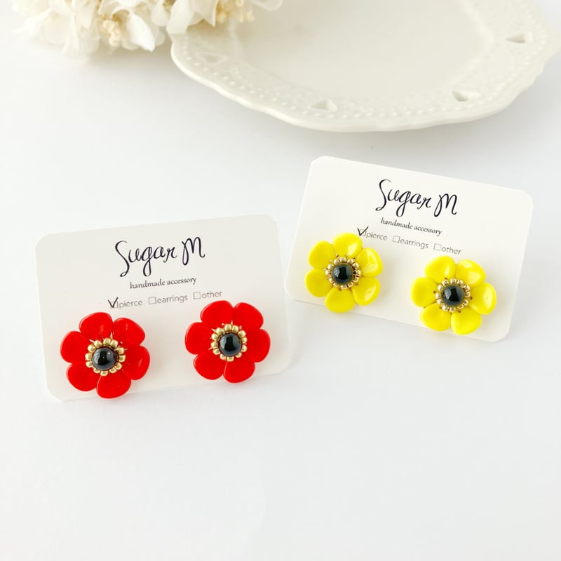 チェコビーズのお花ピアス | ハンドメイド雑貨店 ゆめばこ