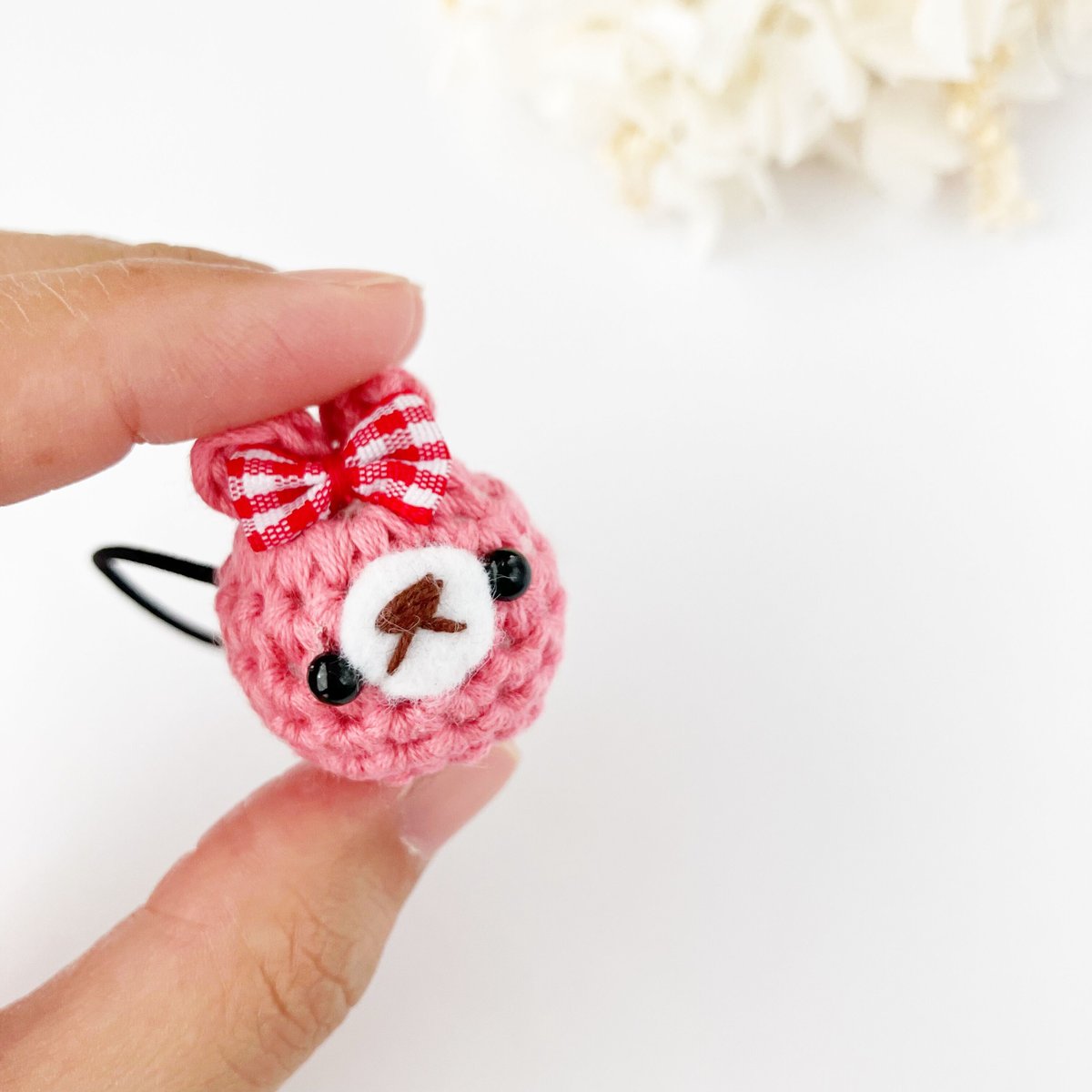 あみぐるみヘアゴム♡ベビーピンクのうさぎちゃん♡ハンドメイド 受注制作】うさぎちゃんのあみぐるみヘアゴム2本セット☆送料