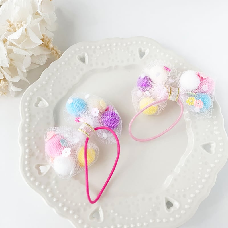ゆめかわキラキラリボン♡チュール♡ピンク ゆめかわチュールリボンゴム | ハンドメイド雑貨店 ゆめばこ