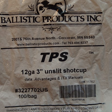 12 GA 3" unslit shotcup1個