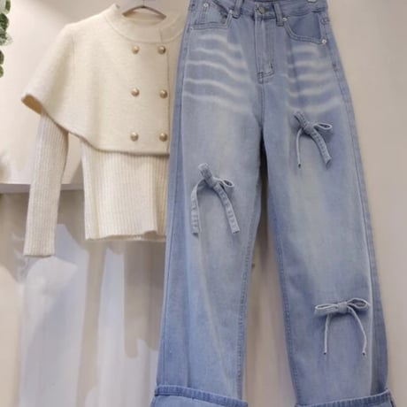 りぼんデニムパンツ