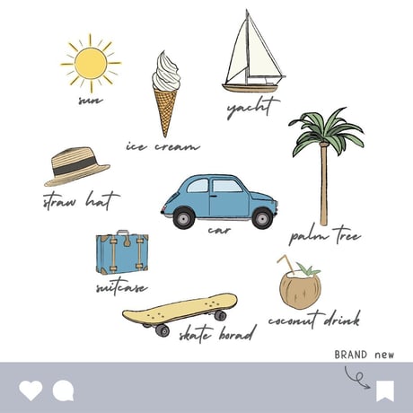 【デジタルステッカー】Summer・夏・サマー／全32種類／カラーイラスト／PNG／デジタルプランナー／iPad／GoodNotes5・Noteshelf