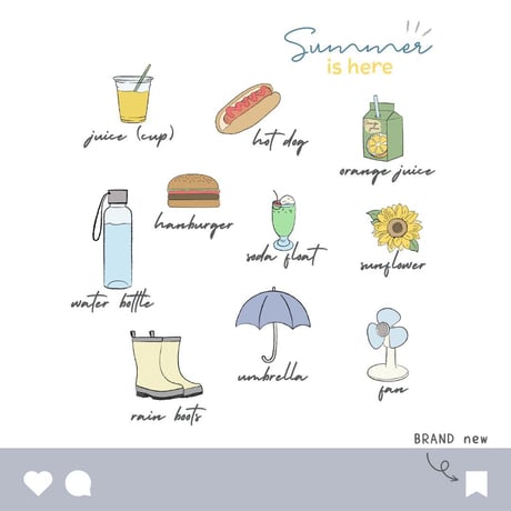 【デジタルステッカー】Summer・夏・サマー／全32種類／カラーイラスト／PNG／デジタルプランナー／iPad／GoodNotes5・Noteshelf