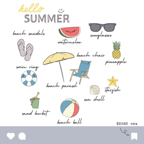 【デジタルステッカー】Summer・夏・サマー／全32種類／カラーイラスト／PNG／デジタルプランナー／iPad／GoodNotes5・Noteshelf