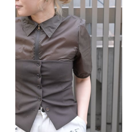 AMOMENTO Sheer Half Zip-Up Top